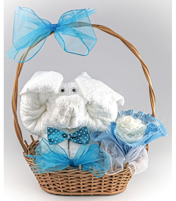Zestaw Podarunkowy Słoń z dwóch ręczników z mydlaną różą - BLUE