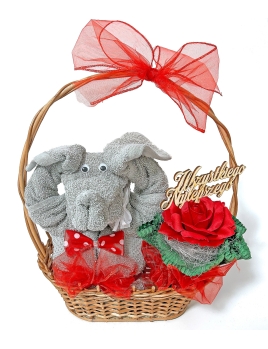 Zestaw prezentowy Słoń z dwóch ręczników z różą - RED