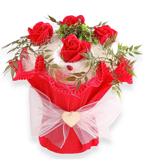 Bukiet prezentowy z dwóch ręczników z mydlanymi różami - RED