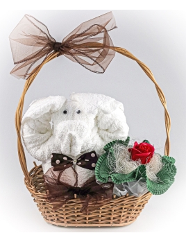 Zestaw Podarunkowy Słoń z dwóch ręczników z mydlaną różą - BROWN