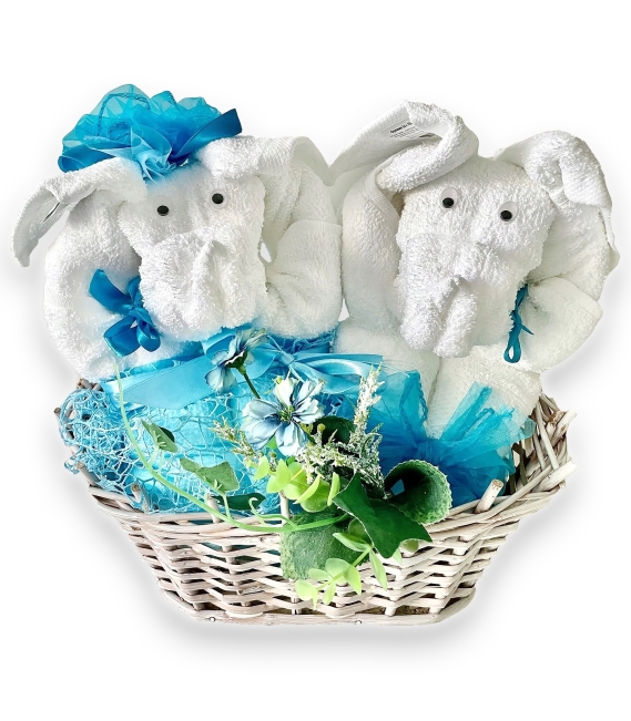 Zestaw Prezentowy Słonie z czterech ręczników - BLUE